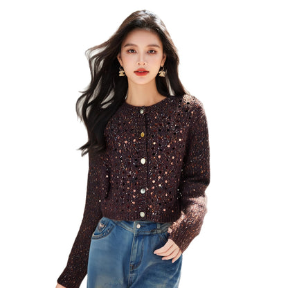 Women’s Knitted Cardigan Sweater Coat – Sequin Korean Style, Autumn Outerwear