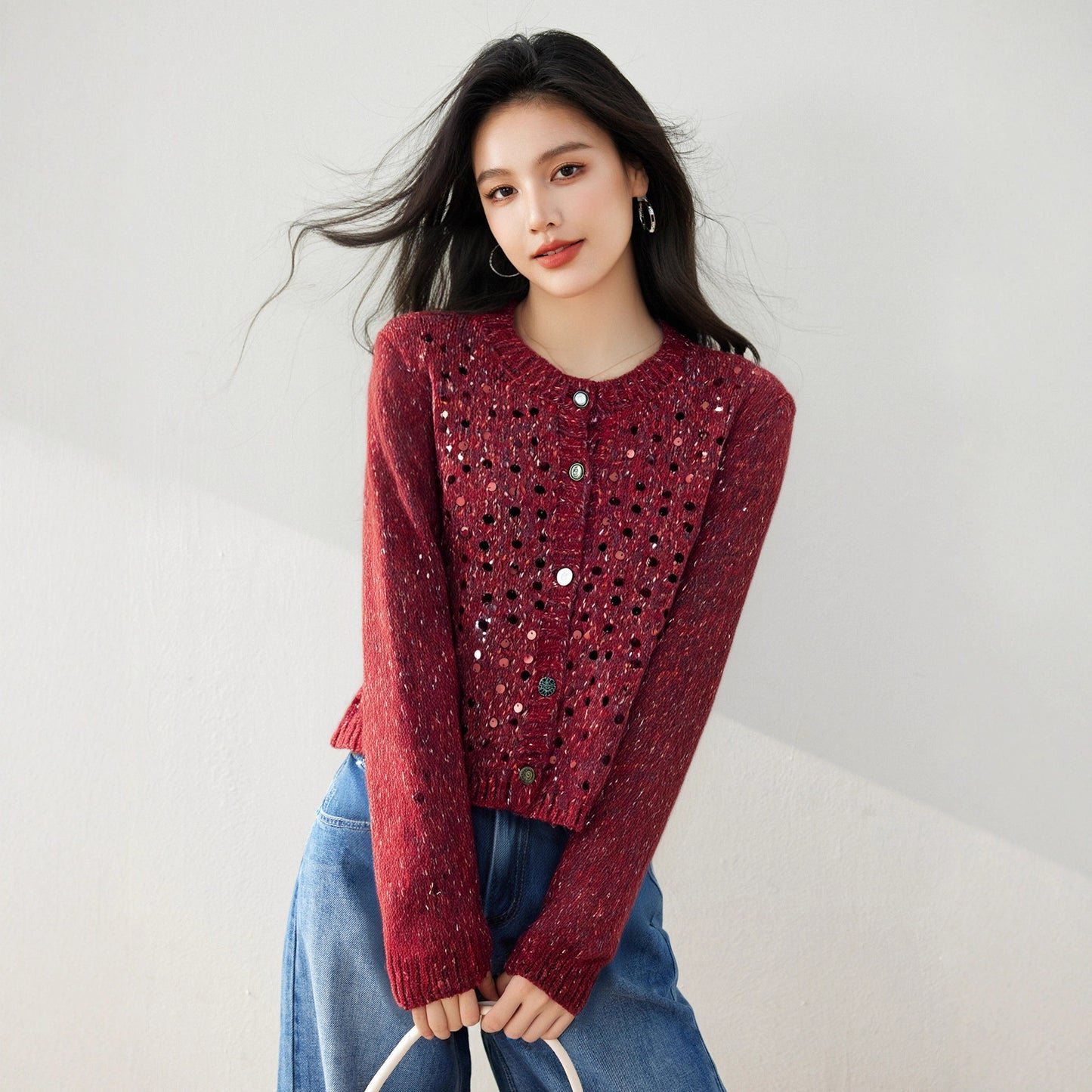 Women’s Knitted Cardigan Sweater Coat – Sequin Korean Style, Autumn Outerwear