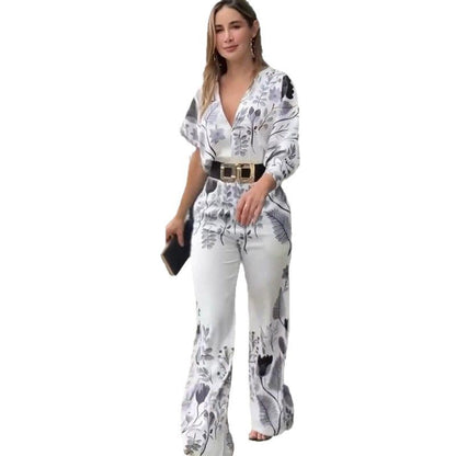 Temperament waist straight tube positioning printed jumpsuit