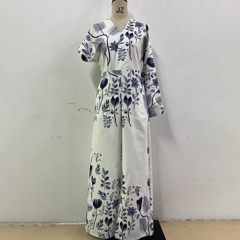 Temperament waist straight tube positioning printed jumpsuit