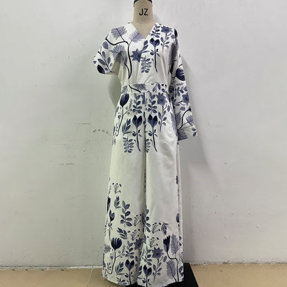 Temperament waist straight tube positioning printed jumpsuit