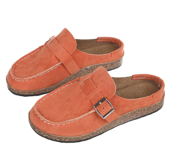 Women's Slippers with Round Toe, Low Heel, Casual Half-Heeled Slip-On, Solid Color, Size 43, Large Size